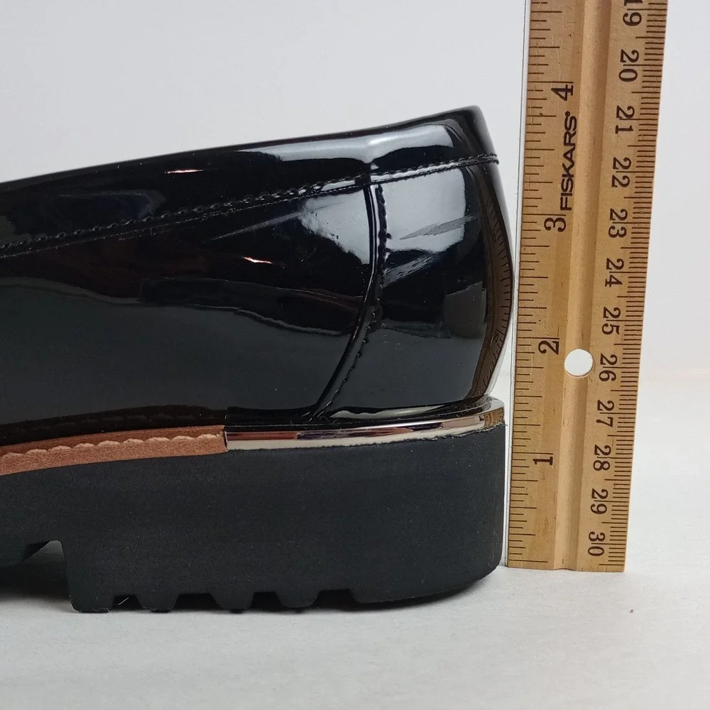 Franco Sarto Womens 10 Black Patent Tassel Platform Lug Sole Carolynn Loafers